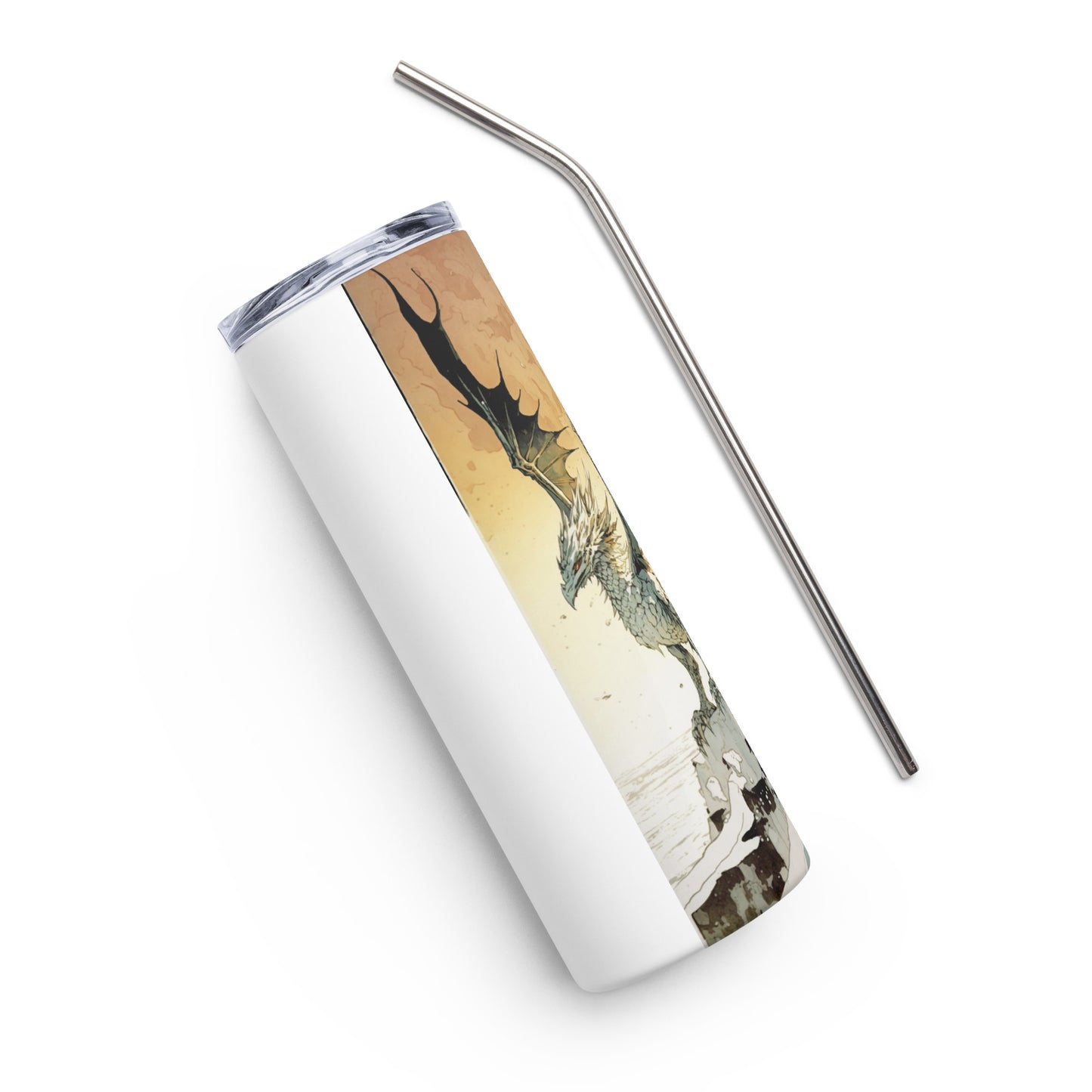 Dragon #5 Stainless steel tumbler cup with metal straw