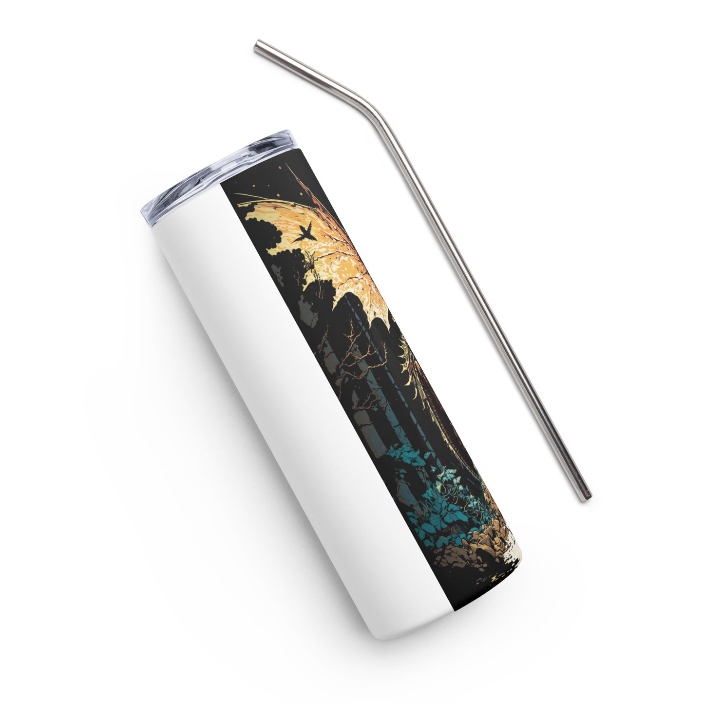 Creature of the Forest Stainless steel tumbler cup with metal straw