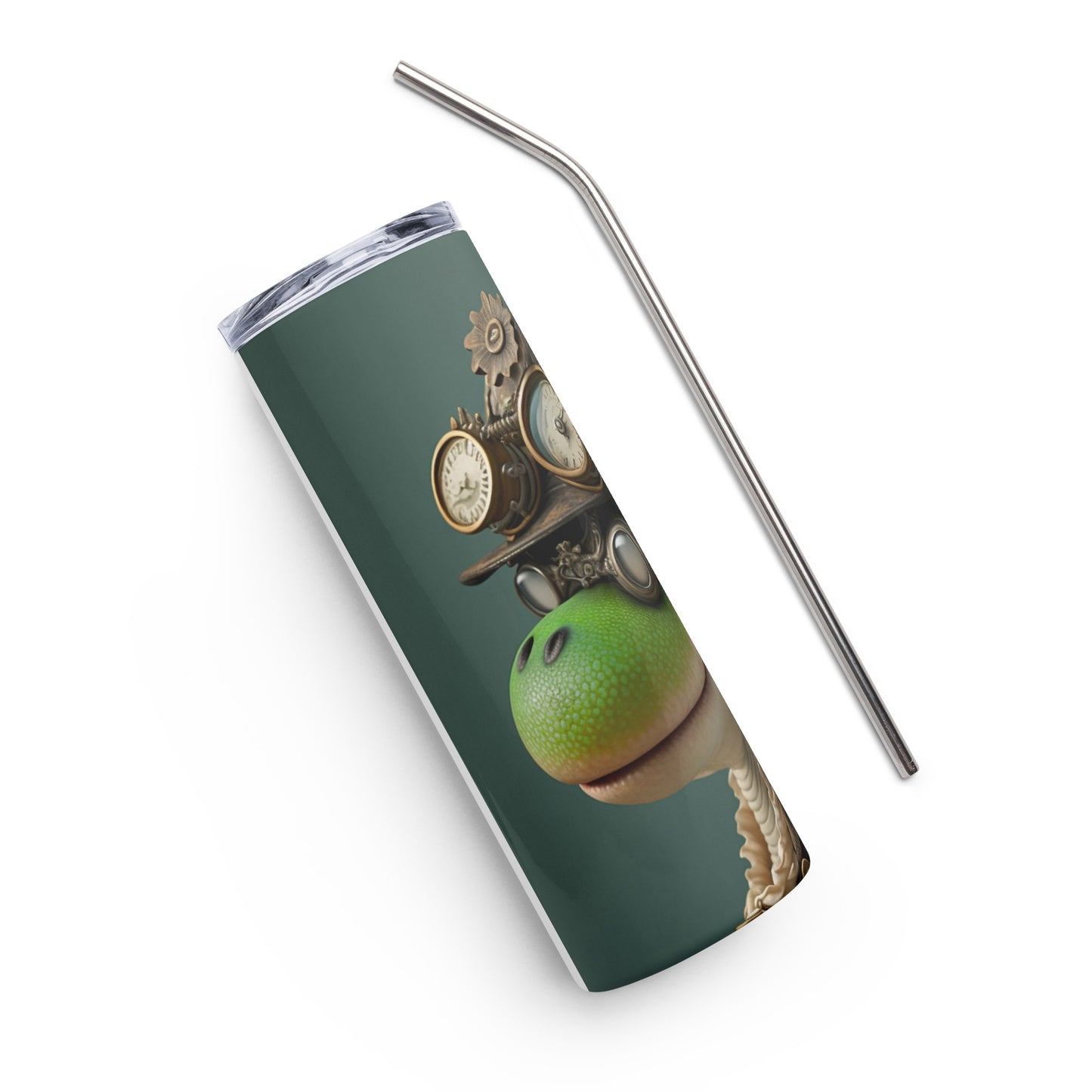 Steampunk Yoshi Stainless steel tumbler cup with metal straw