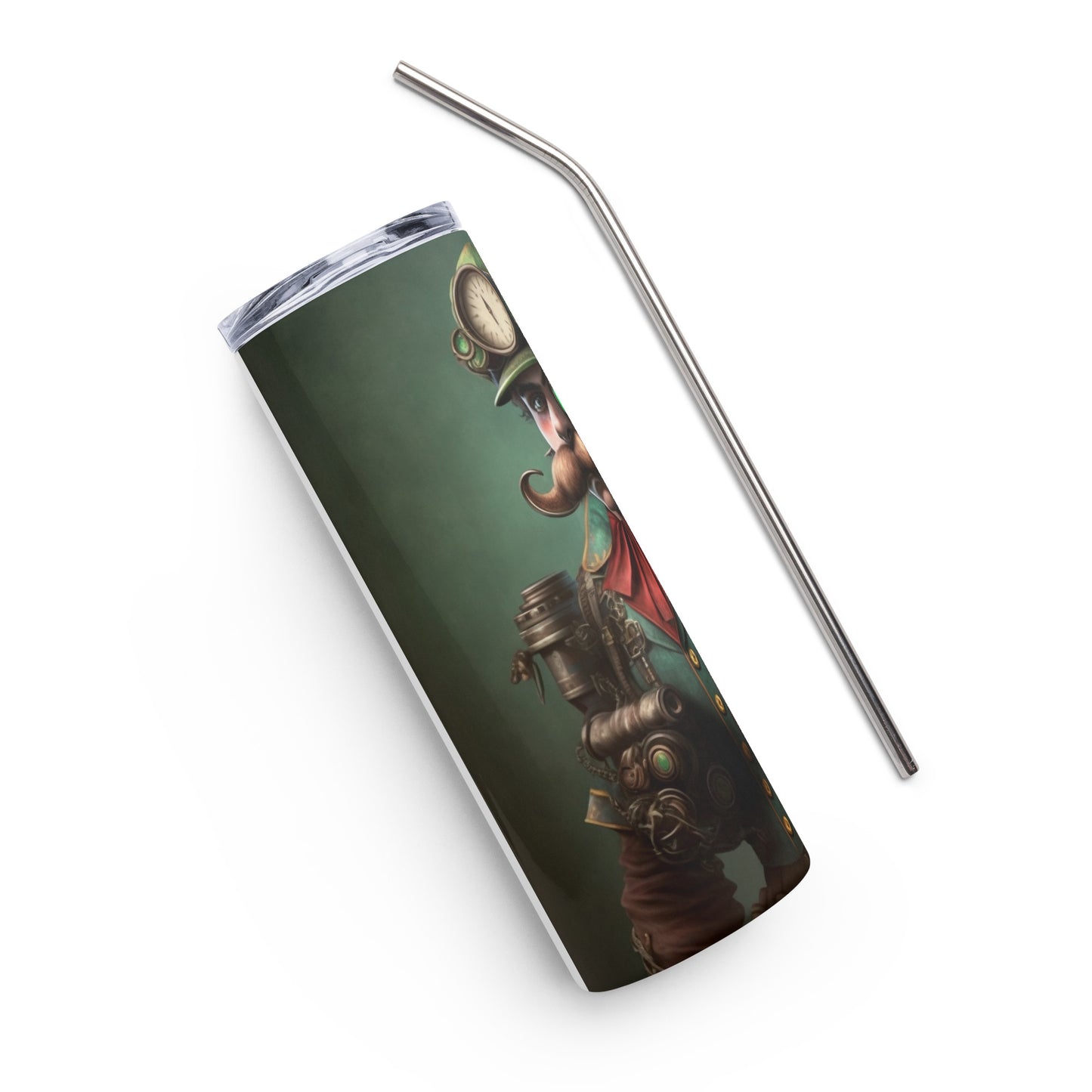 Steampunk Luigi Stainless steel tumbler cup with metal straw