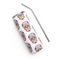 Mustache Sugar Skull Day of the Dead White Stainless steel tumbler cup with metal straw