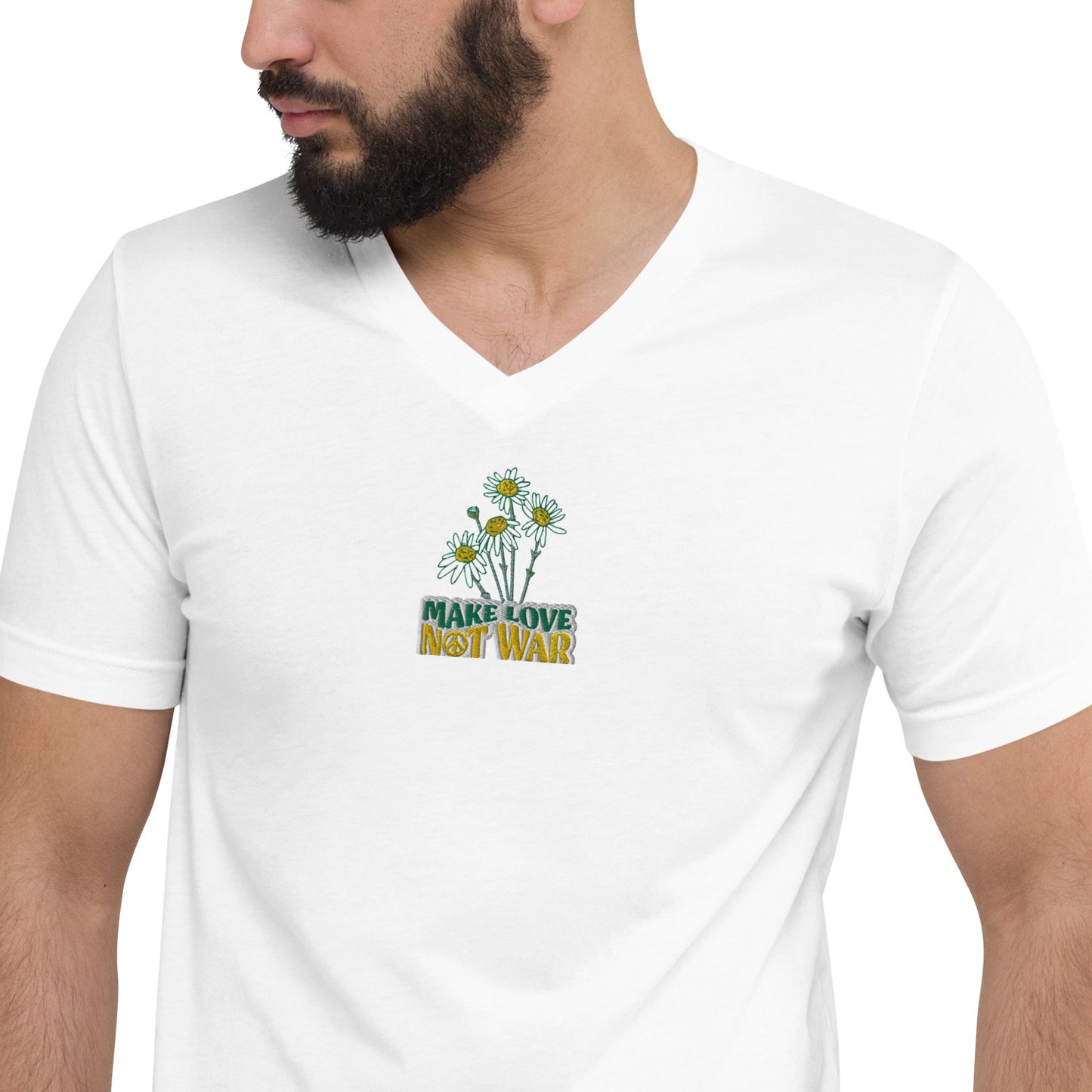 Make Love Not War Embroidered Unisex Short Sleeve V-Neck T-Shirt