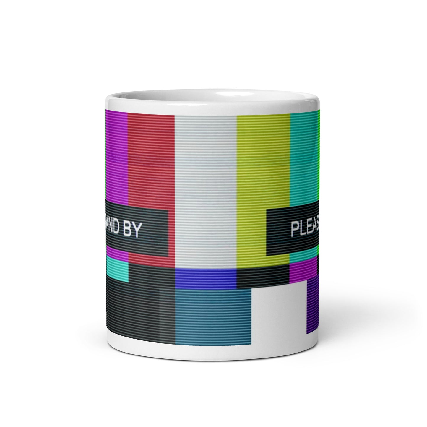 Please Stand By Retro TV Screen White glossy mug