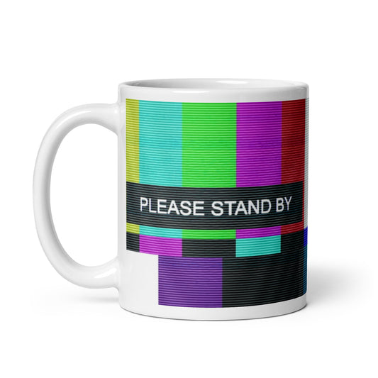 Please Stand By Retro TV Screen White glossy mug