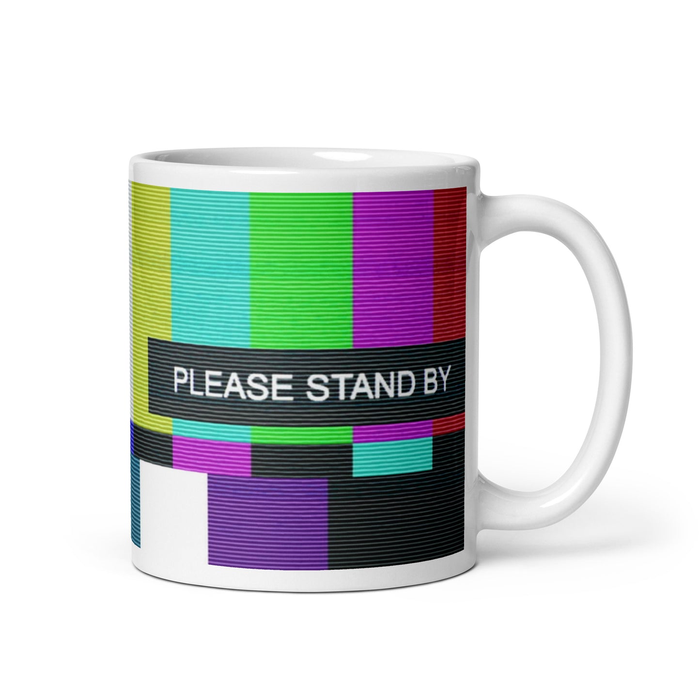 Please Stand By Retro TV Screen White glossy mug