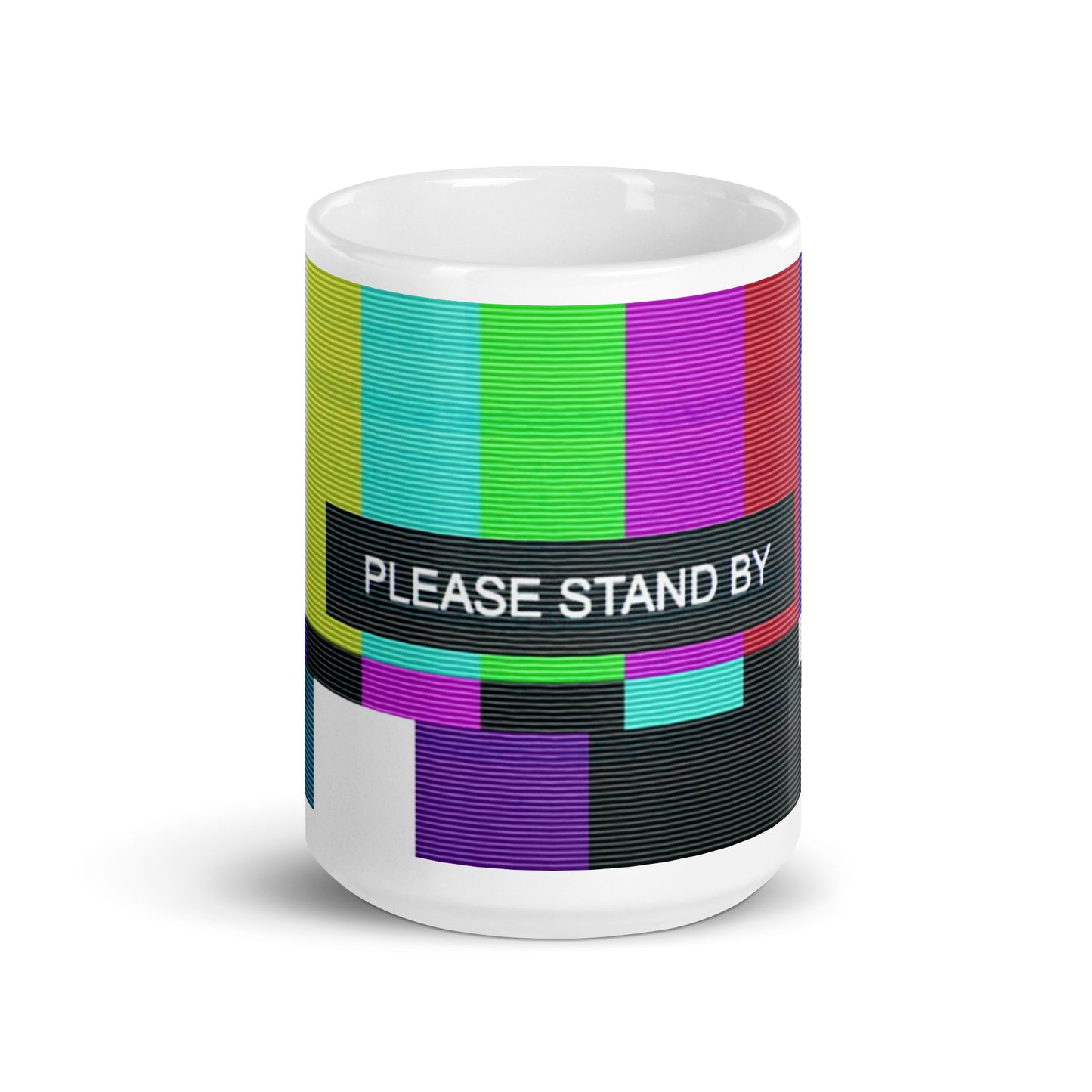 Please Stand By Retro TV Screen White glossy mug