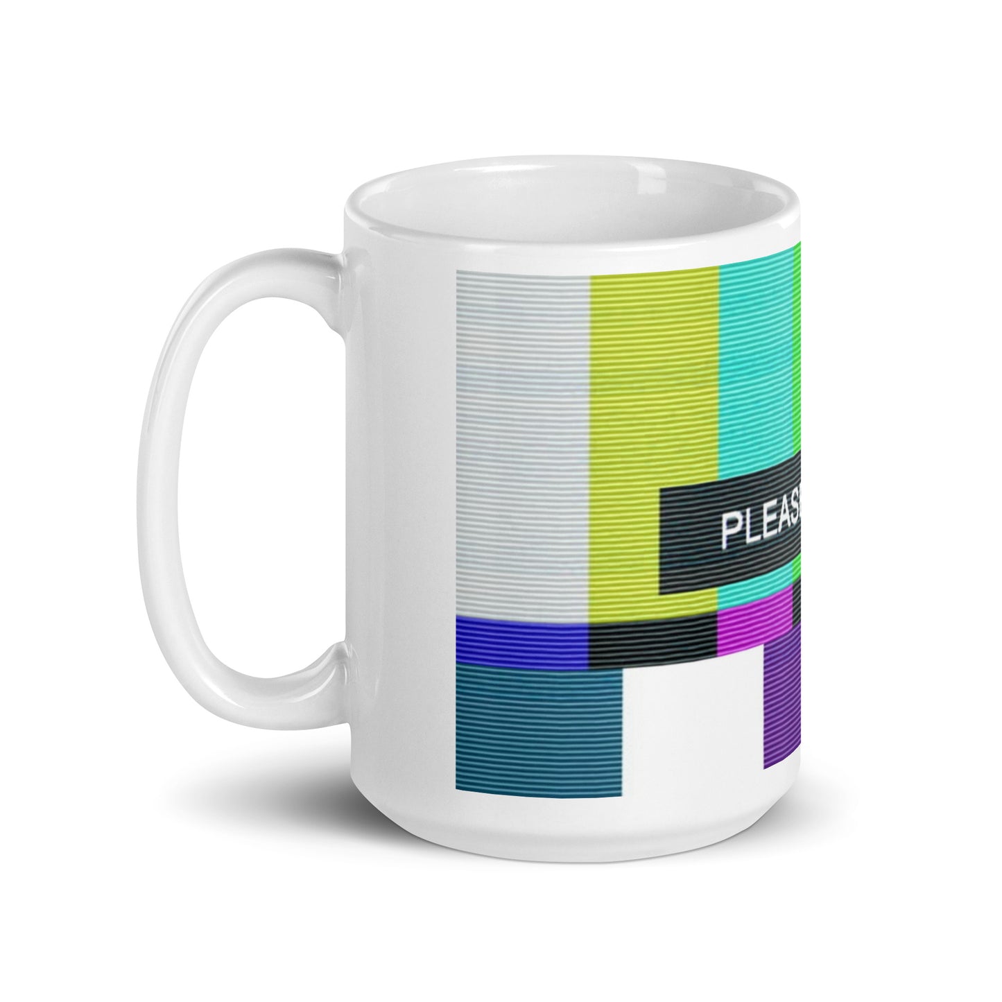 Please Stand By Retro TV Screen White glossy mug