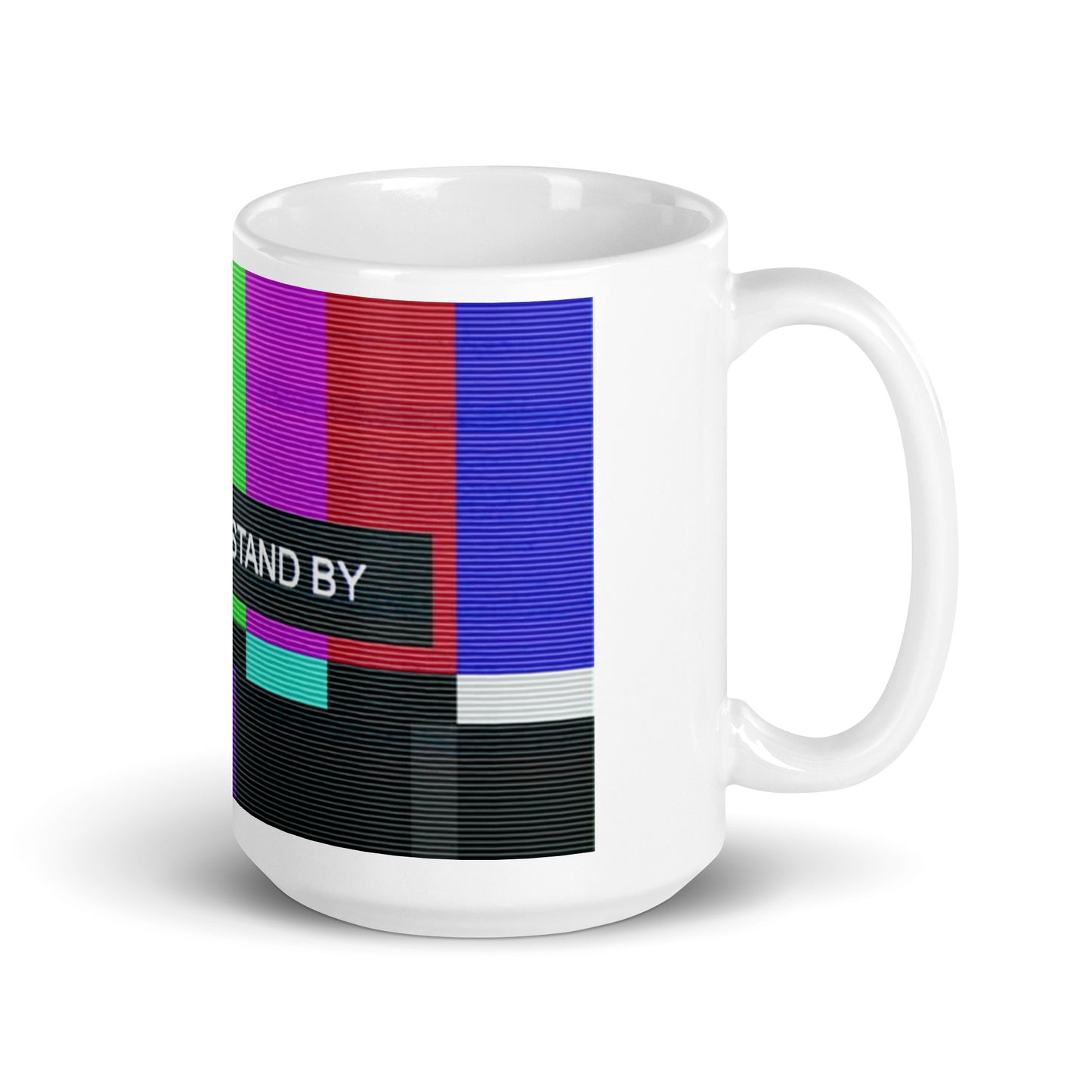 Please Stand By Retro TV Screen White glossy mug